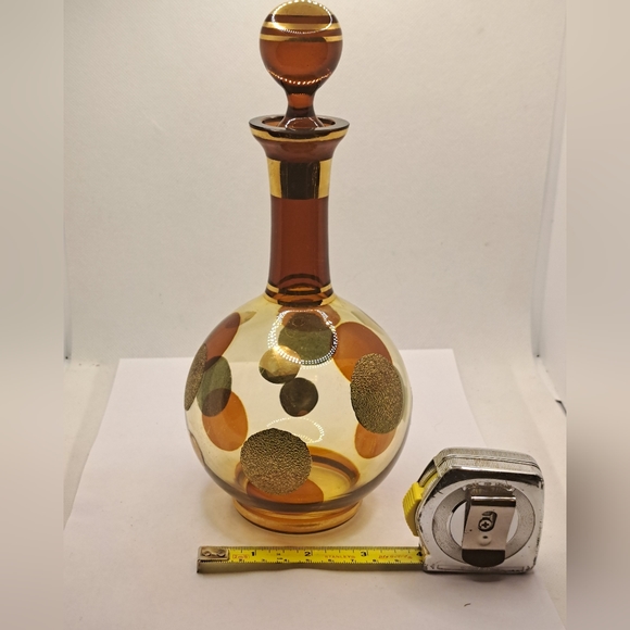Vintage 60s Amber Czech Art Glass Liquor Decanter & Stopper - Picture 2 of 8